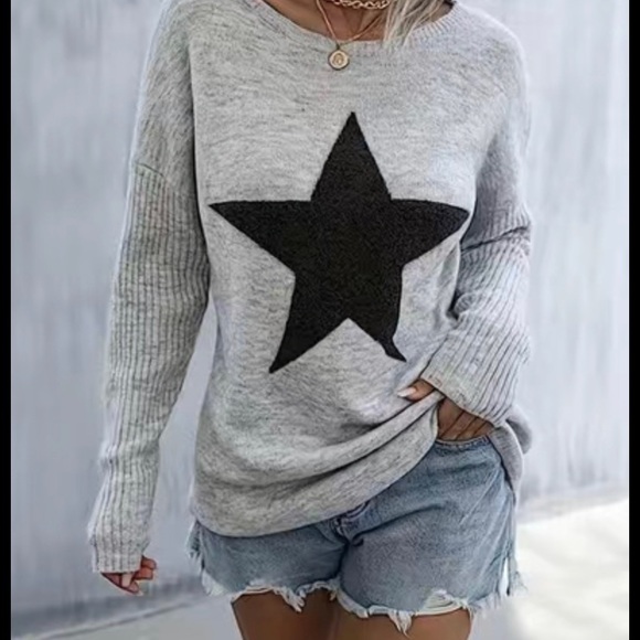 🌹🍭NWT🍭🌹TRENDY AND FUN STAR PULLOVER SWEATER🌹🍭COMES IN BLACK AND GREY🍭🌹 - Picture 11 of 14
